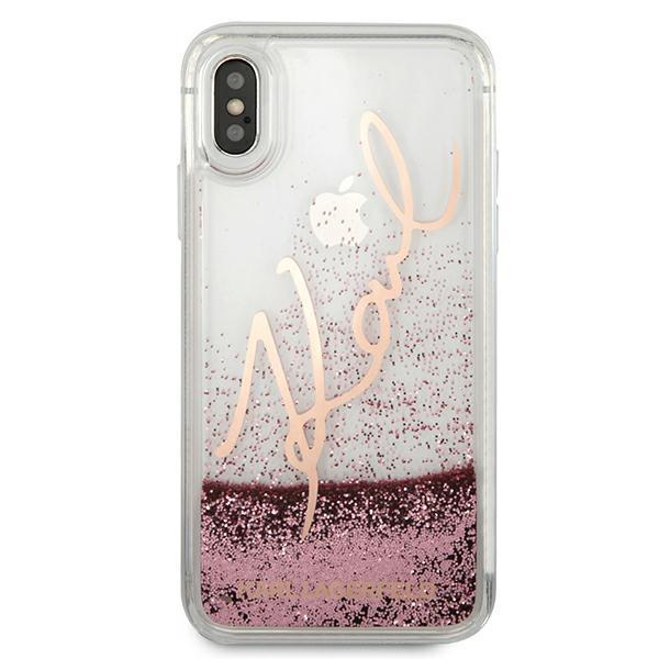 Karl Lagerfeld kansi iPhone X / Xs Glitter Signature - Rose Gold Yellow