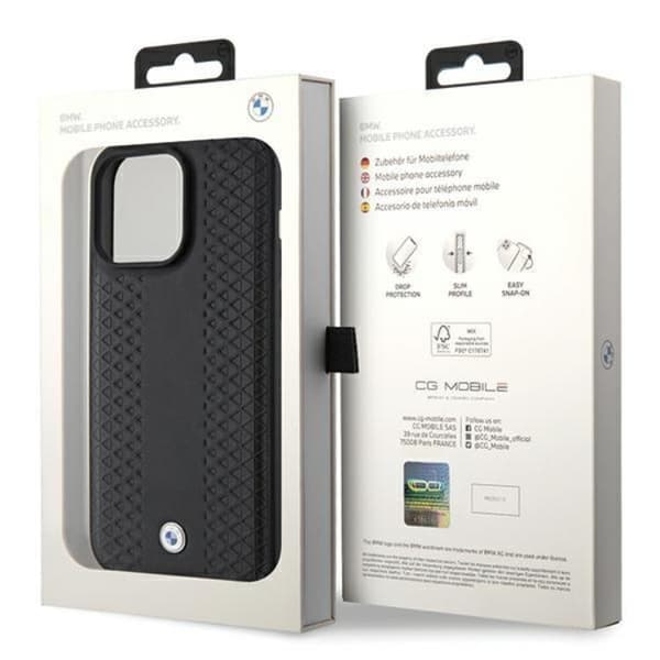 BMW Mobilskal till iPhone 15 Pro Läder Diamond Pattern - Svart Black