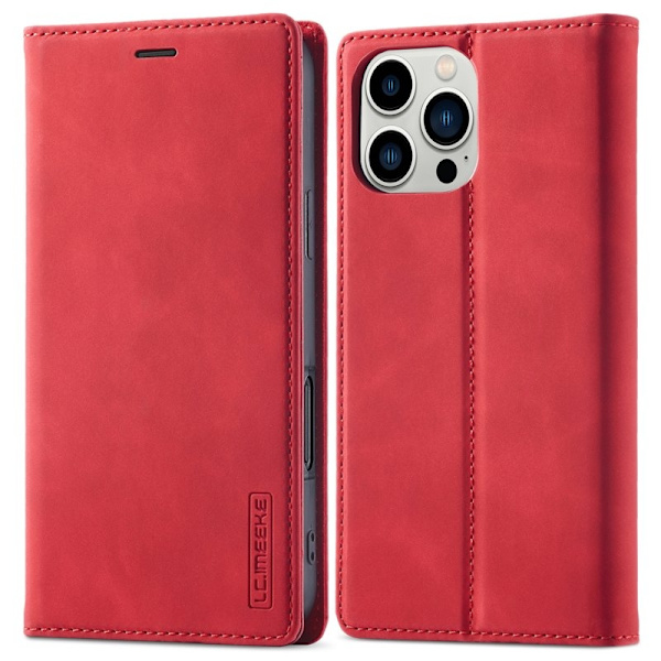 LC.IMEEKE iPhone 16 Pro Plånboksfodral Konstläder- Röd