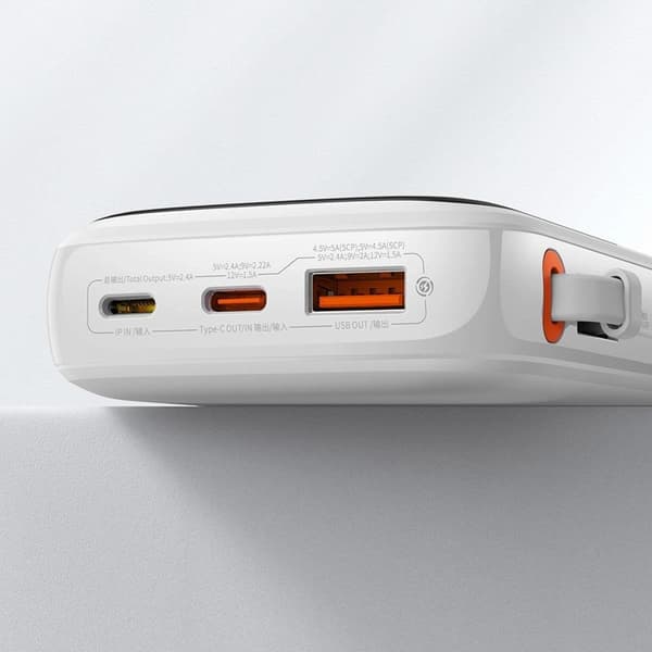 Baseus Powerbank Qpow 10000mAh 20W med Inbyggd Lightning Kabel - Vit Vit