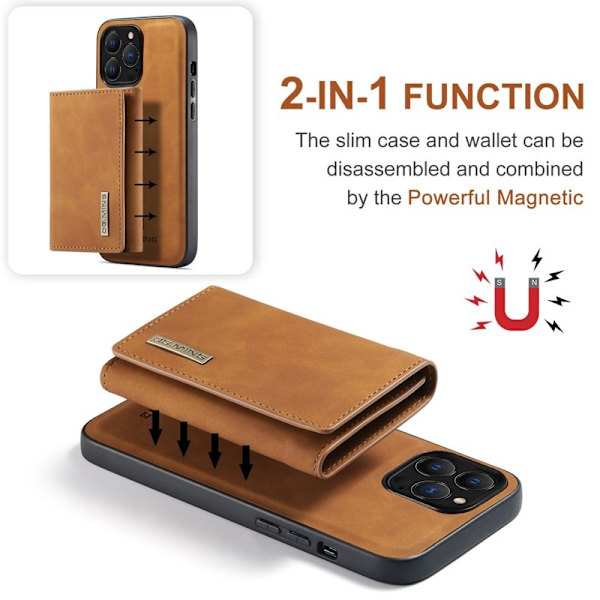 DG.MING iPhone 15 Pro Konstläder Plånboksfodral Magnetiskt - Brun