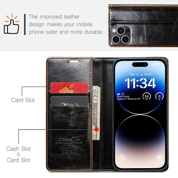 CASEME 003 Plånboksfodral Konstläder till iPhone 14 Pro Max - Brun