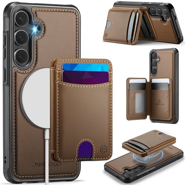 JEEHOOD Mobilskal för Samsung Galaxy S26 Plus Magnetiskt Konstläder - Brun