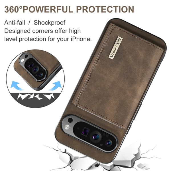 DG.MING Google Pixel 10 Pro XL Konstläder Plånboksfodral Detatchable M1 - Brun Brun