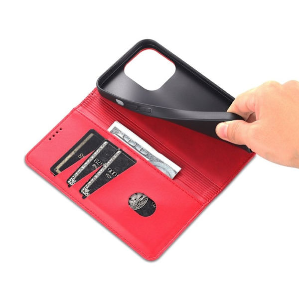 AZNS iPhone 14 Pro Max Plånboksfodral Konstläder - Röd