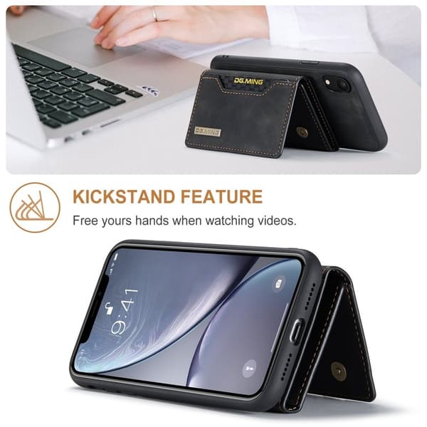 DG.MING 2 in 1 Magnetisk Konstläder Plånboksfodral iPhone XR - Svart