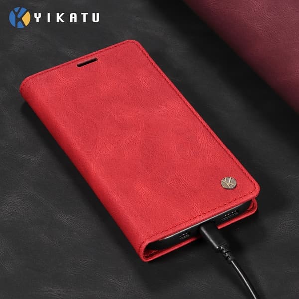 YIKATU OnePlus 15 5G Konstläder Plånboksfodral Skin-Touch Röd
