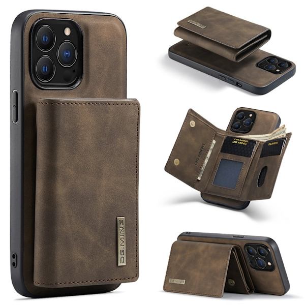 DG.MING iPhone 16 Pro Konstläder Plånboksfodral Kickstand Brun