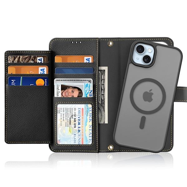 Dux Ducis iPhone 15 Pung Etui Lawa Læder - Sort