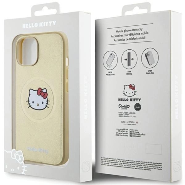 Hello Kitty iPhone 14 Mobilskal Magsafe Läder Kitty Head - Guld