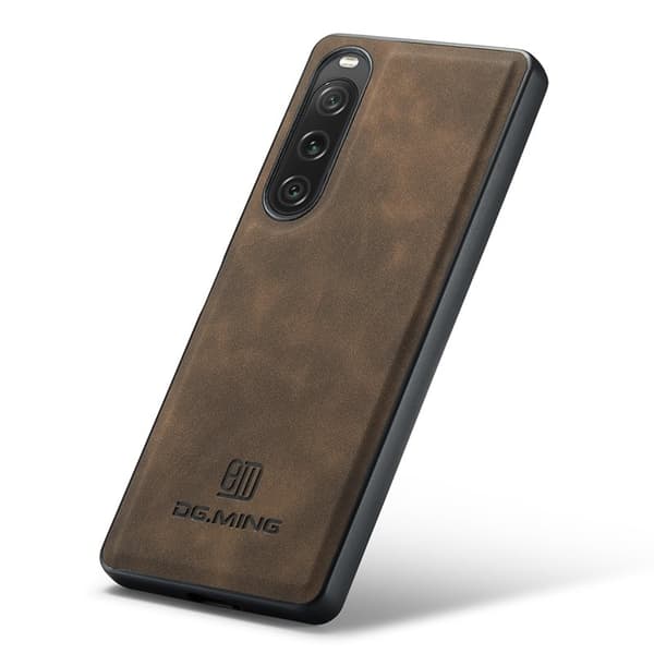 DG.MING Sony Xperia 10 V MobilMobilskal PU Läder Brun
