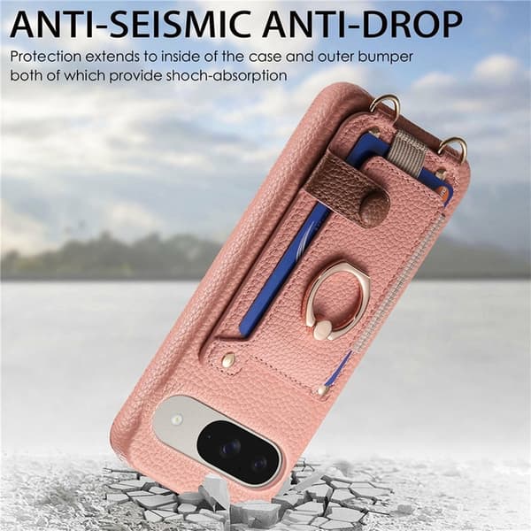 Mobilskal till Google Pixel 9/9 Pro med Korthållare Ring Kickstand - Rosa Rosa