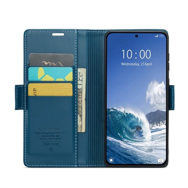 CASEME Xiaomi 14T Plånboksfodral Konstläder RFID-Skydd 3 Kort Blå