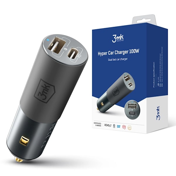 3MK Billaddare 100W USB-C USB-A Hyper - Silver Silver