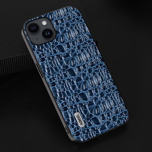 ABEEL Mobilskal till iPhone 15 Slim-Fit Äkta Läder Blå