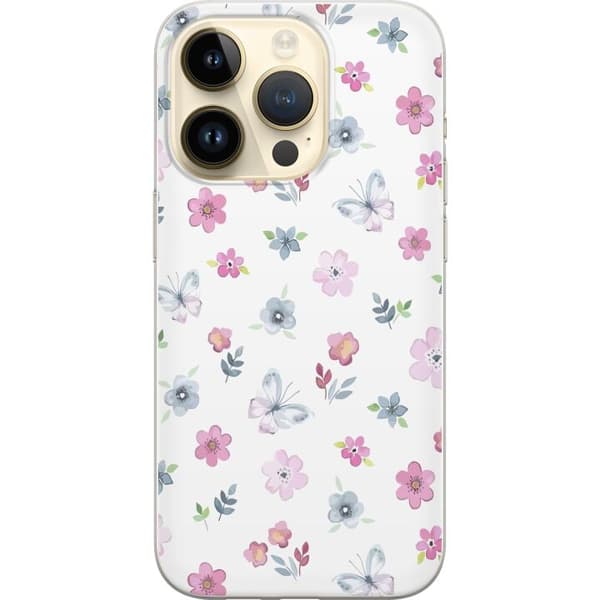 Taske til Apple iPhone 15 Pro med blomster og sommerfugle