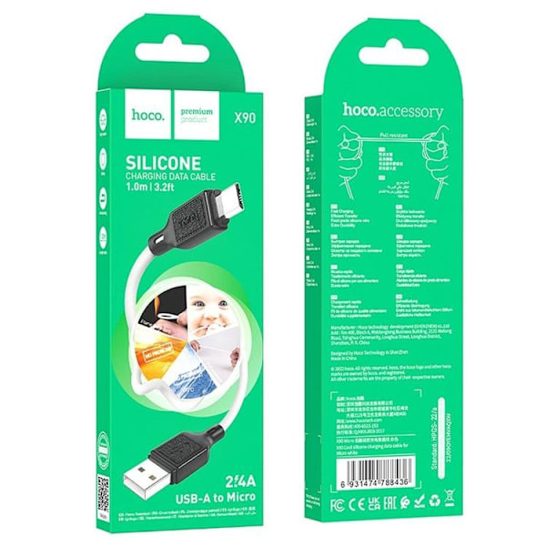 HOCO USB-A - Micro-USB Kabel 1m 2.4A X90 - Vit Vit