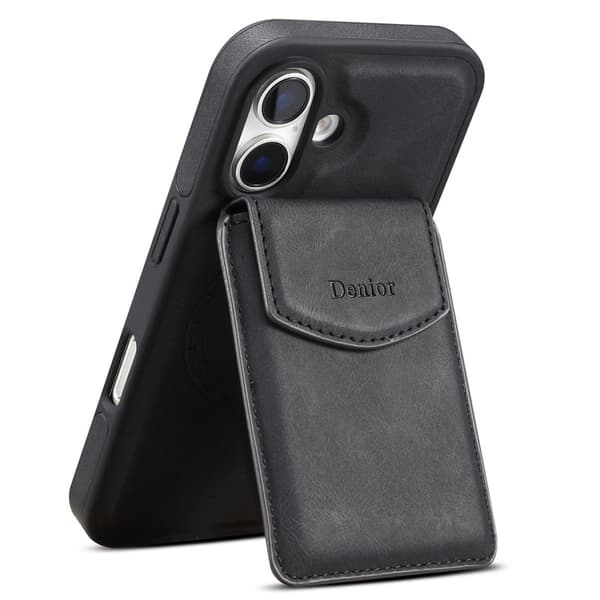 DENIOR D19 Mobilskal till iPhone 16 Plus Läder+PC+TPU Svart