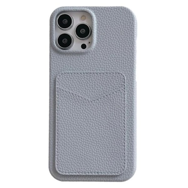iPhone 15 Mobilskal Korthållare Litchi Texture - Grå