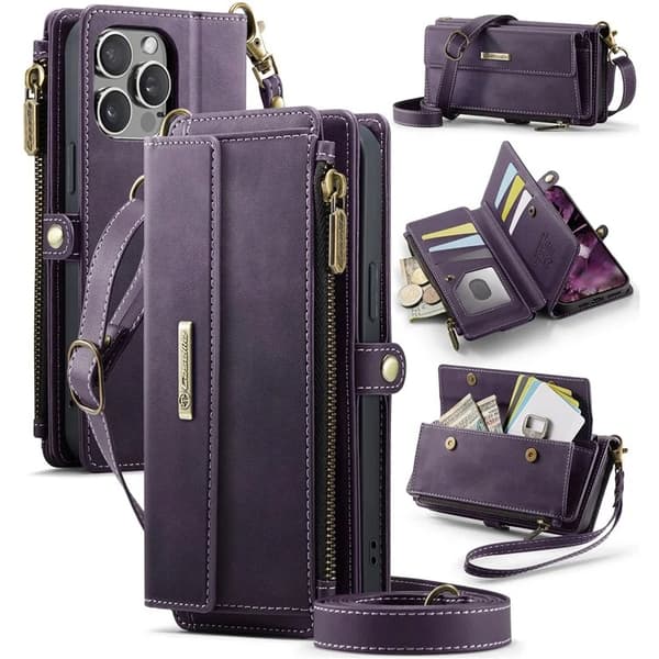 Caseme iPhone 12 Pro Max Konstläder Plånboksfodral RFID-Skydd Zipper - Lila Lila