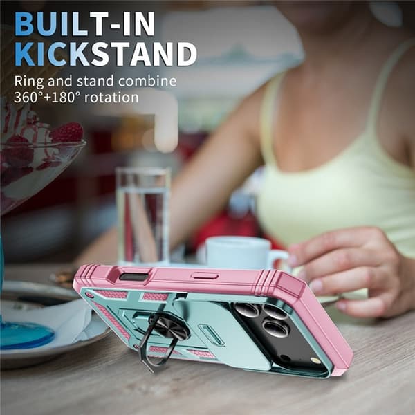 Mobilskal till iPhone 17 Pro Slide Camshield Kickstand - Grön/Rosa Grön