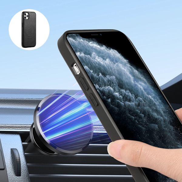 DENIOR Mobilskal för iPhone 11 Pro Max, PU-läder och PC, svart