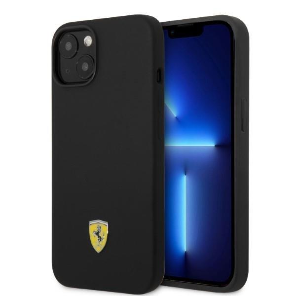Ferrari iPhone 14 Case Magsafe silikonimetallilogo - musta