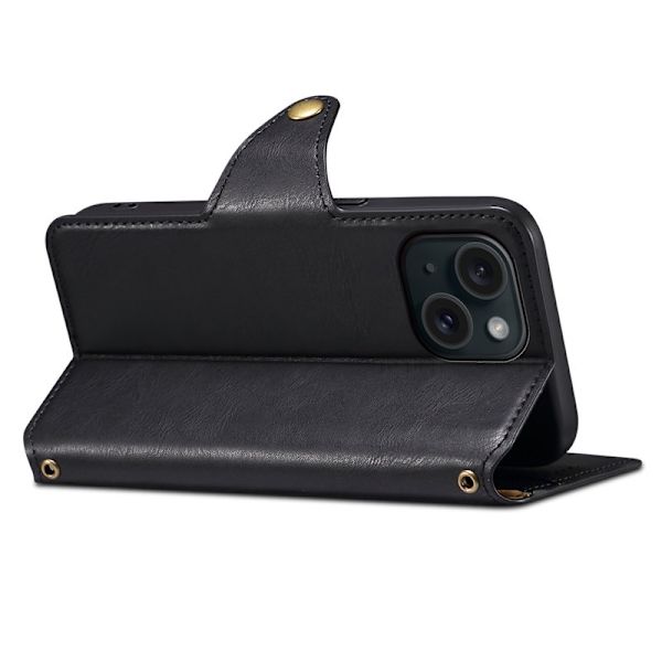 DENIOR iPhone 15 Plånboksfodral Konstläder Svart