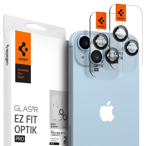 Spigen [2-PACK] iPhone 14/14 Plus Kameralinsskydd i Härdat Glas Optik Pro Svart