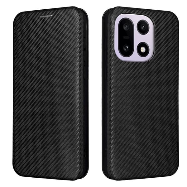 OnePlus 15 Plånboksfodral Carbon Fiber Drop-Proof Konstläder Svart