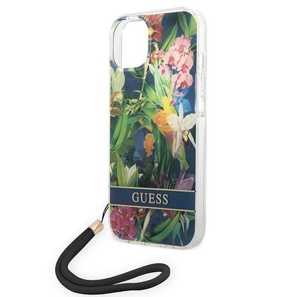GUESS iPhone 14 Plus Skal Flower Strap - Blå