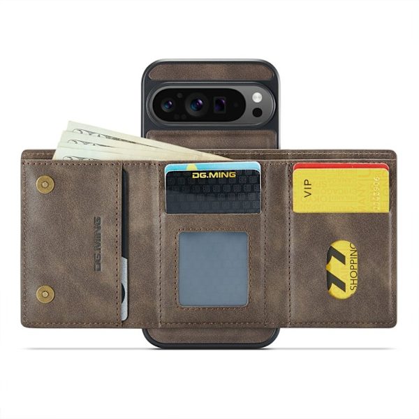 DG.MING M6 Series Konstläder Plånboksfodral för Google Pixel 9 Pro XL - Brun