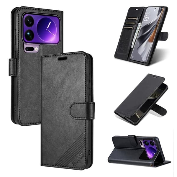 AZNS Xiaomi 17 Pro Max Plånboksfodral Anti-Scratch Konstläder - Svart
