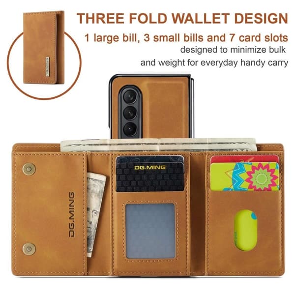 DG.MING Konstläder Plånboksfodral för Samsung Galaxy Z Fold4 5G - Brun
