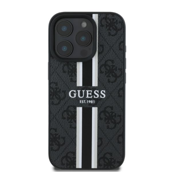 Guess telefonetui til iPhone 16 Pro Max Magsafe 4G trykte striber Black