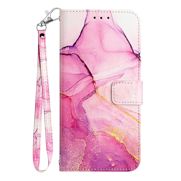 iPhone 17 Plånboksfodral Marble Pattern med Rem LS001 Rosa