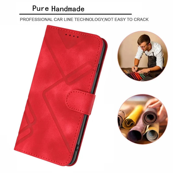 iPhone 17 Pro Max Konstläder Plånboksfodral Line - Röd Röd