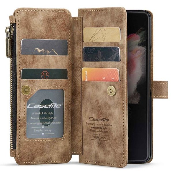 CASEME Galaxy Z Fold 4 Wallet Case vetoketjuteline - ruskea