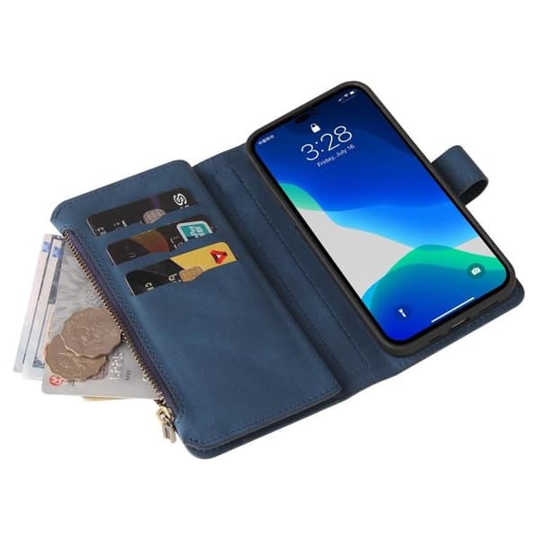 iPhone 14 Pro -lompakkokotelo KT Zipper - Sininen Blå