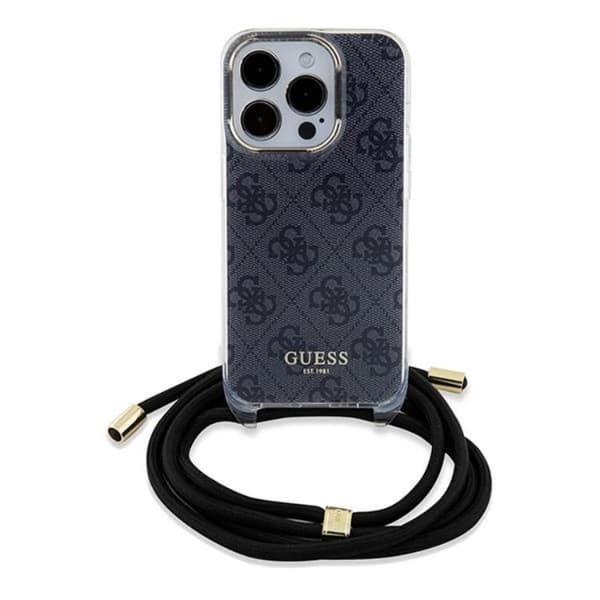 Guess iPhone 15 Pro Max Mobilskal Crossbody Cord 4G Print - Musta Black