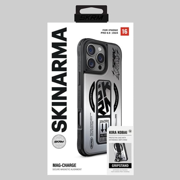 Skinarma Mobilskal till iPhone 16 Pro Max MagSafe Magnetic Grip Stativ- Chrome Grå