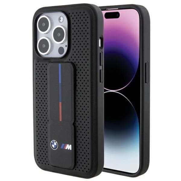 BMW Mobilskal till iPhone 15 Pro Grip Stand Smooth & Perforated Svart