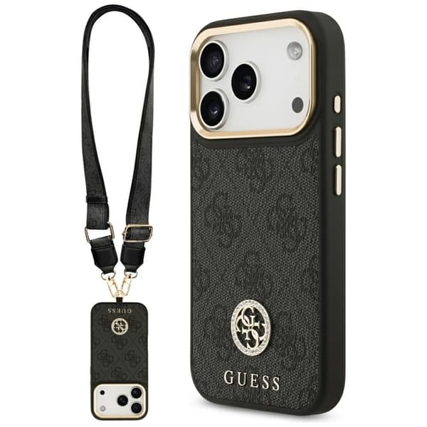 Guess Mobilskal till iPhone 17 Pro MagSafe 4G Strass Logo & Big Strap Svart