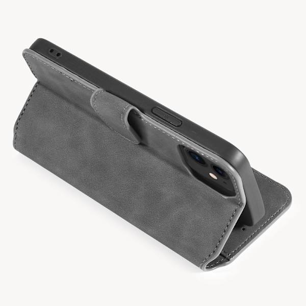 DG.MING Retro Plånboksfodral Konstläder för iPhone 12 mini - Grå