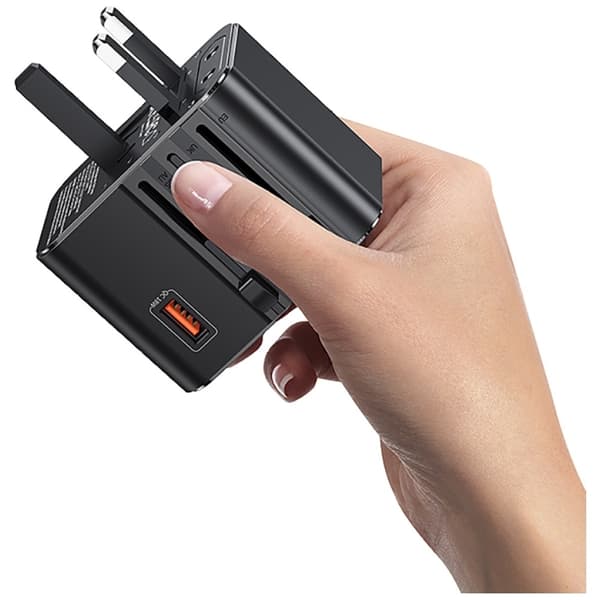 USAMS Rejseopladeradapter CC309 2xUSB-C 25W 4-i-1 US/AU/EU/UK - sort