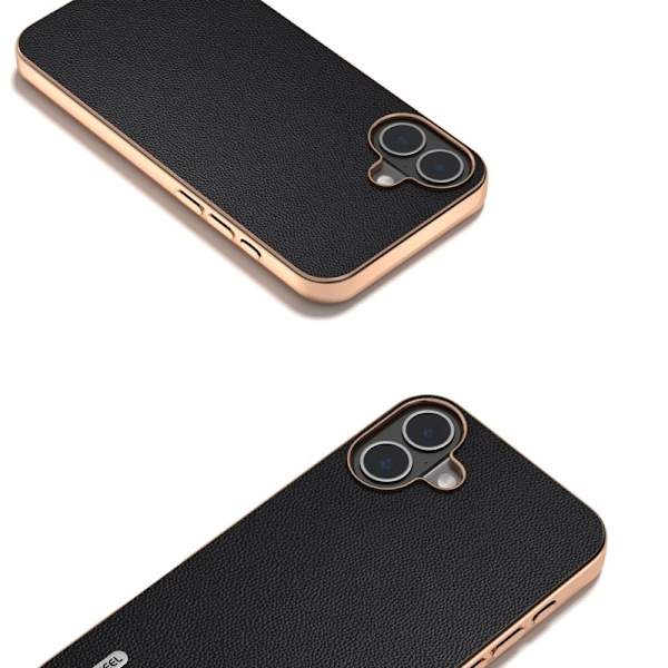 ABEEL Mobilskal till iPhone 16 Electroplating Äkta Läder PC Svart