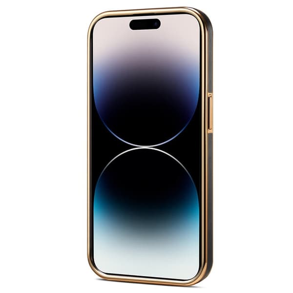 DENIOR Mobilskal till iPhone 14 Pro Max PC+TPU+Äkta Läder Svart
