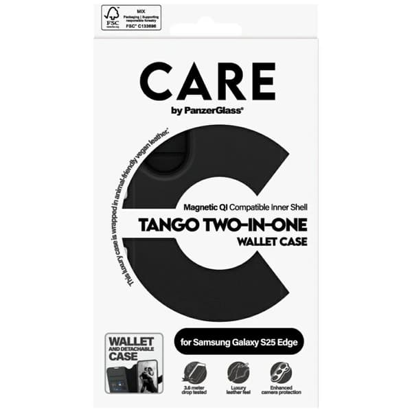CARE PanzerGlass Galaxy S25 Edge Pung Etui Tango QI - Sort