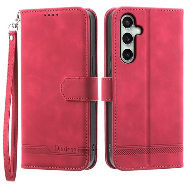 DIERFENG DF-03 Samsung Galaxy S25 FE Plånboksfodral Konstläder - Röd