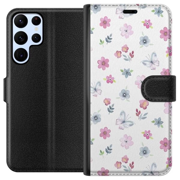 Pung Taske til Samsung Galaxy S24 Ultra med blomster og sommerfugle